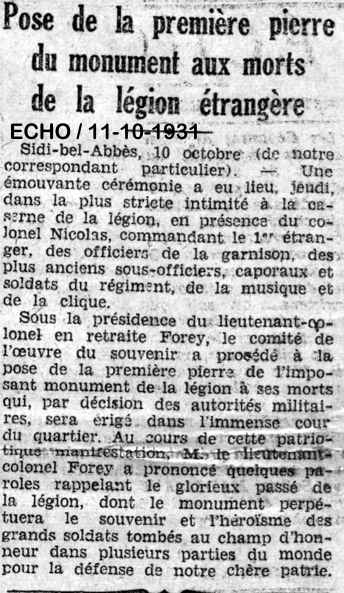 1.-MONUMENT aux MORTS de la LEGION ETRANGERE